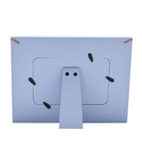 Back view of the Dad Heart Bunting Bear wooden photo frame in blue, showing an easel stand, hanging clips, and rectangular photo opening on a white background.