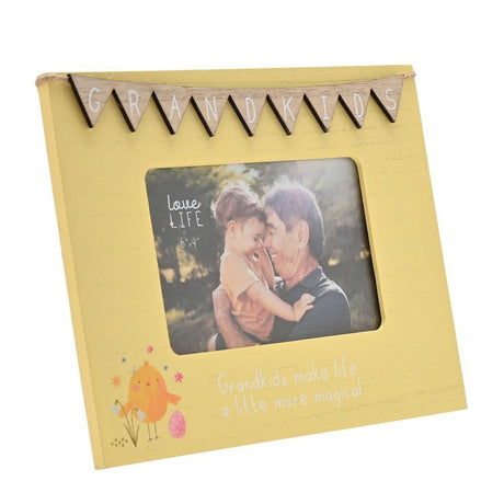 Grandkids Wooden Photo Frame with Bunting 6 x 4in - Yellow