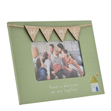 Home Bunting Wooden Photo Frame 6 x 4in with Stand - Green