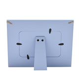 Back view of the Daddy Bunting wooden photo frame in pale blue, showing an easel stand and twine hangers against a plain white background.