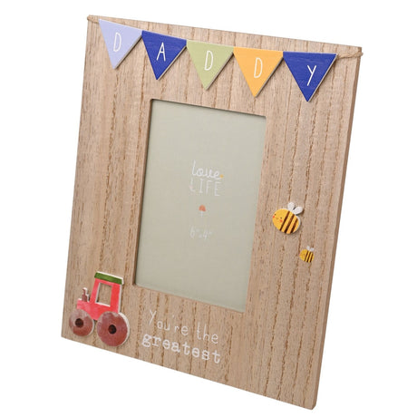 Daddy Bunting Wooden Photo Frame 6 x 4in - Brown & Blue