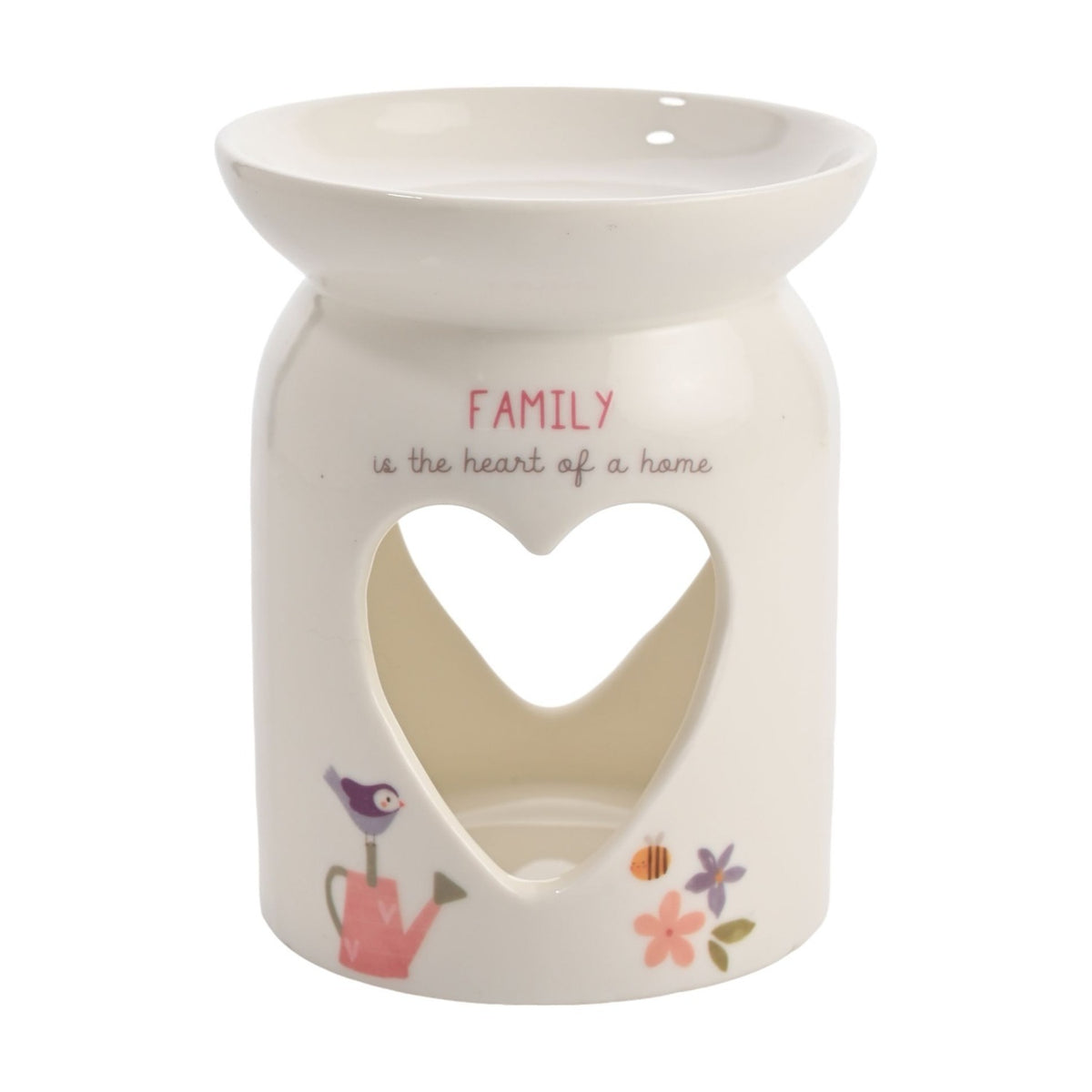 Family Heart Cut-Out Floral Ceramic Wax Melt Burner - White