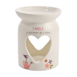 Family Heart Cut-Out Floral Ceramic Wax Melt Burner - White