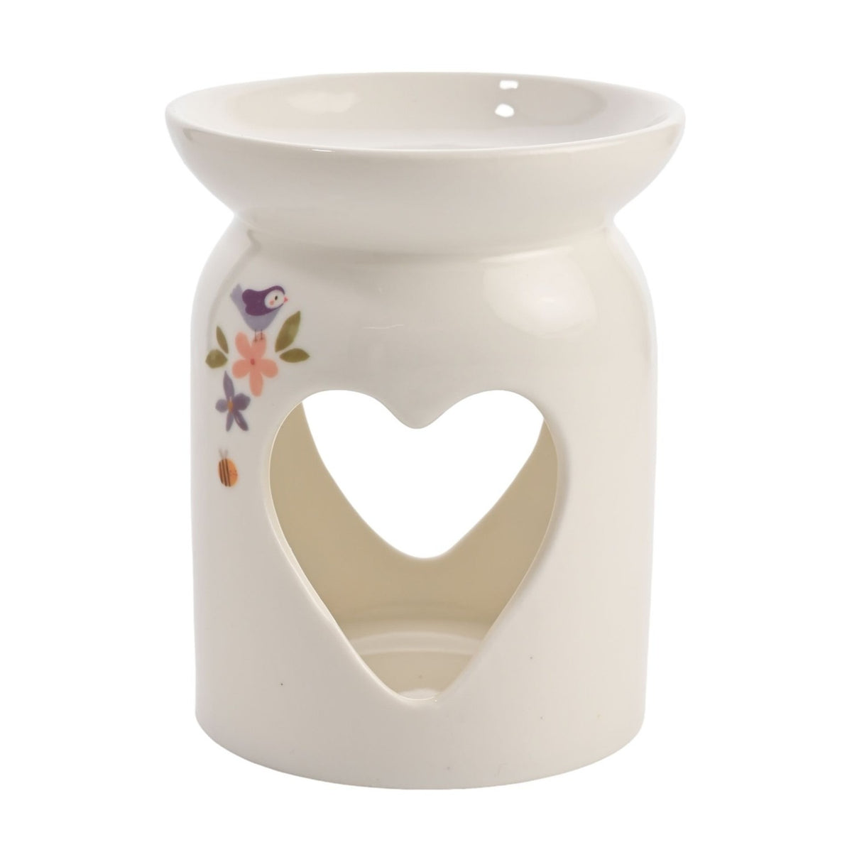 Family Heart Cut-Out Floral Ceramic Wax Melt Burner - White