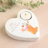 Mum Floral Heart Ceramic Tea Light Candle Holder - White