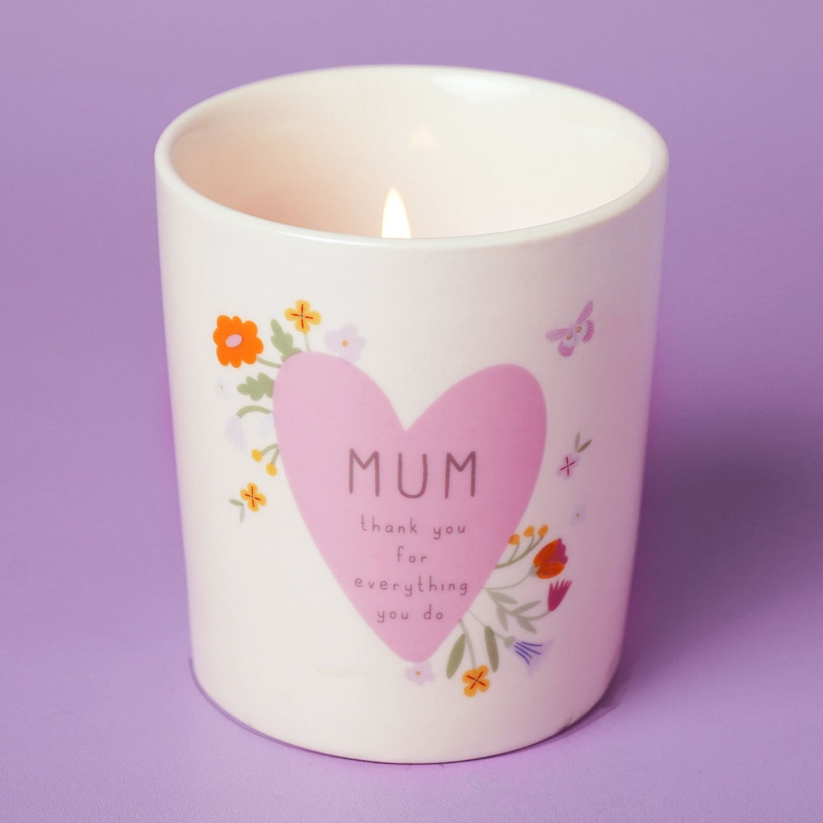 Mum Floral Heart Ceramic Scented Candle 190g - Off White