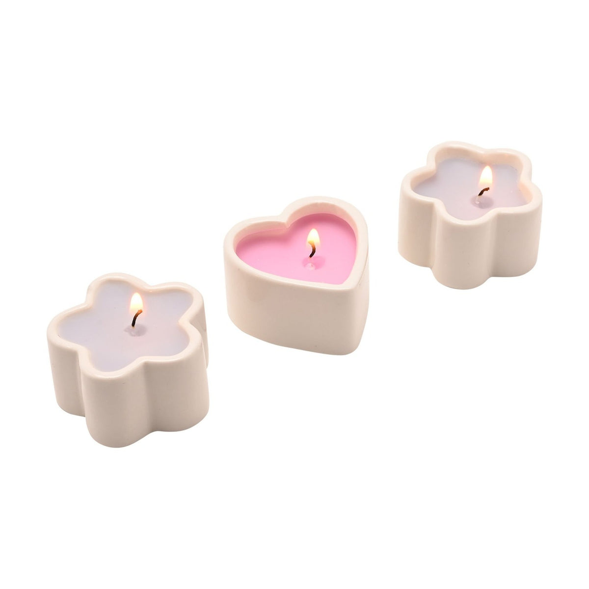 Set of 3 Heart and Flower Mini Candles with Pots - Off White