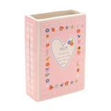 Mum Floral Heart Gingham Book Stoneware Vase 14cm - Pink