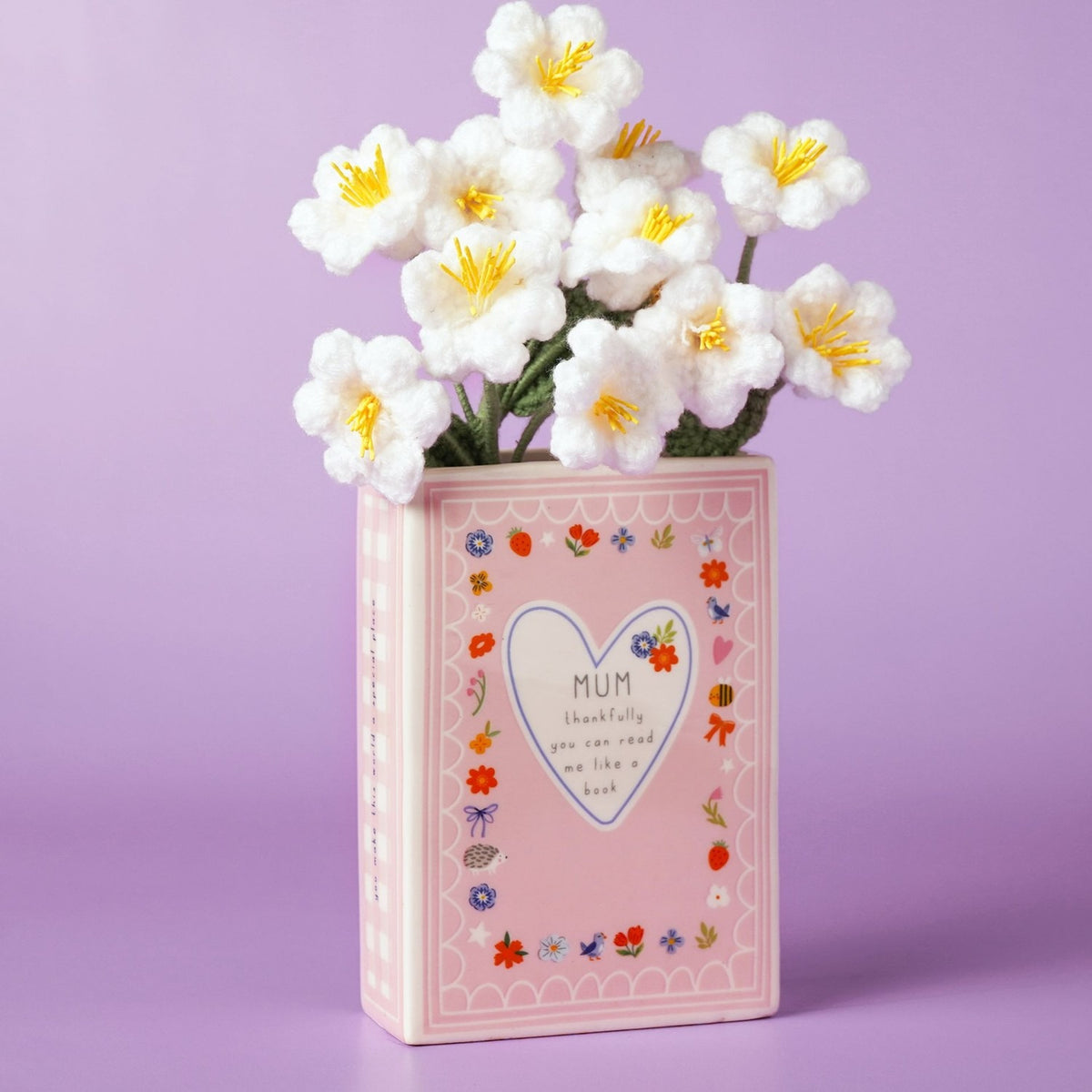 Mum Floral Heart Gingham Book Stoneware Vase 14cm - Pink