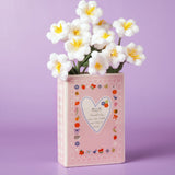 Mum Floral Heart Gingham Book Stoneware Vase 14cm - Pink