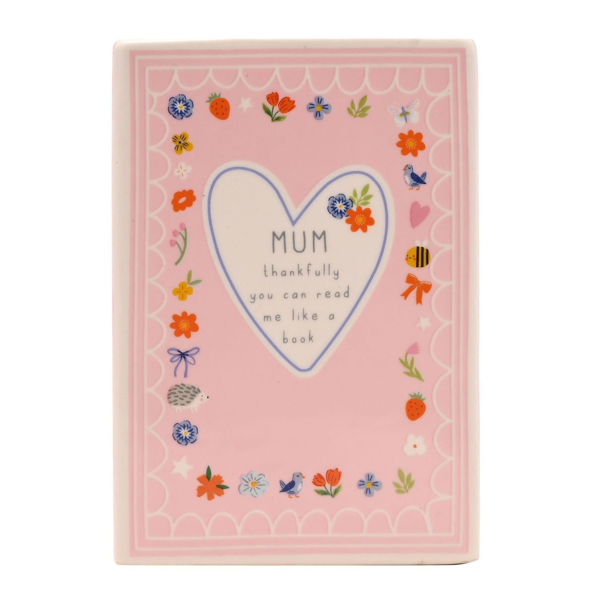 Mum Floral Heart Gingham Book Stoneware Vase 14cm - Pink