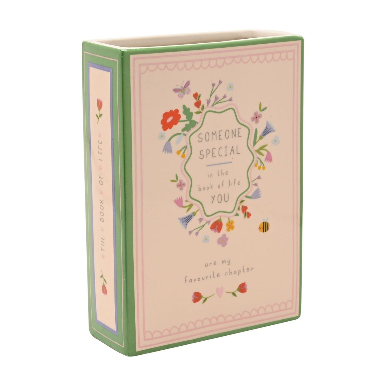 Someone Special Floral Stoneware Book Vase 14.4cm - Green