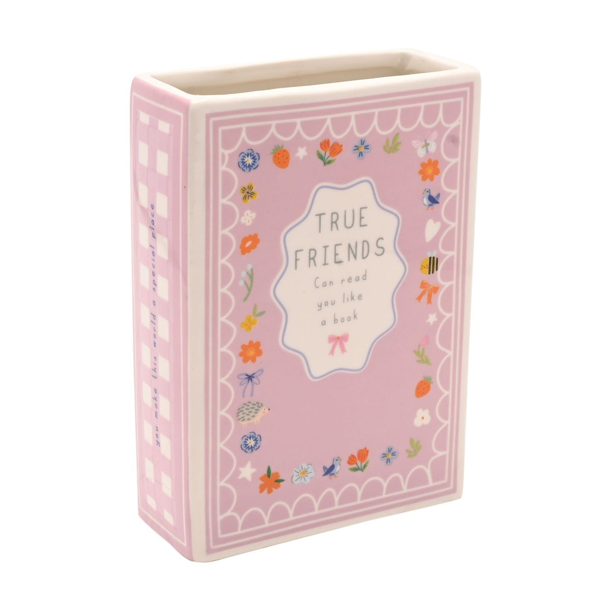 True Friends Floral Border Stoneware Book Vase 14.2cm - Pink