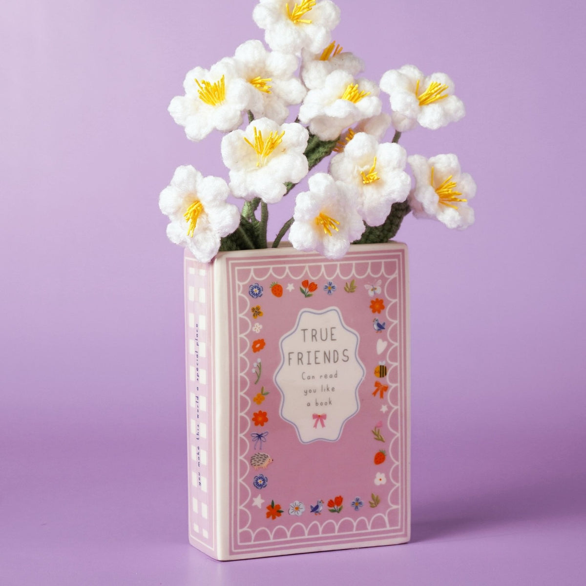 True Friends Floral Border Stoneware Book Vase 14.2cm - Pink