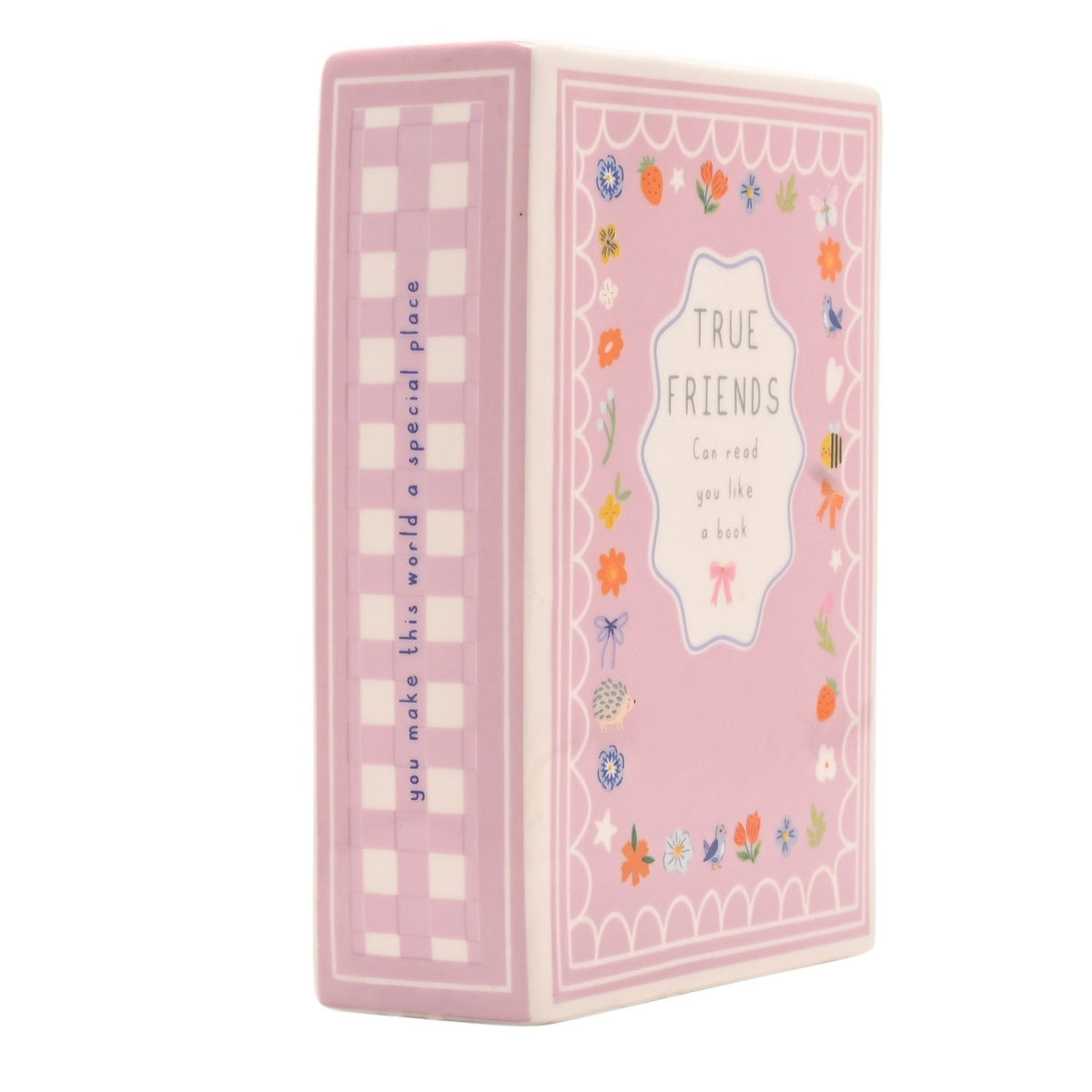 True Friends Floral Border Stoneware Book Vase 14.2cm - Pink