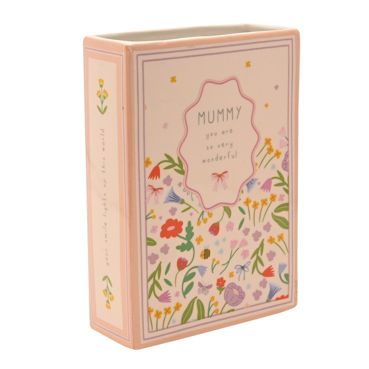 Mummy Wildflower and Bee Book Stoneware Vase 13.9cm - Peach