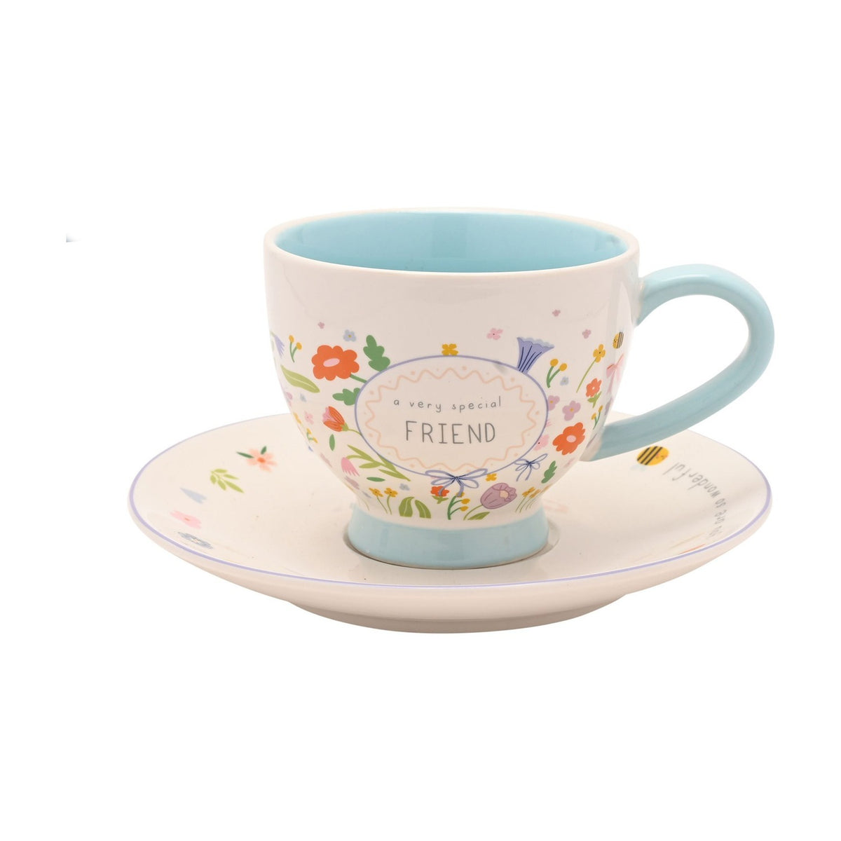 Friend Stoneware Cup & Saucer 300ml - Off White & Light Blue