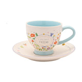Friend Stoneware Cup & Saucer 300ml - Off White & Light Blue