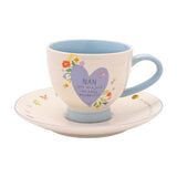 Nan Heart Stoneware Cup & Saucer 300ml - Off White & Blue