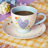 Nan Heart Stoneware Cup & Saucer 300ml - Off White & Blue
