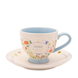 Nanna Floral Stoneware Cup & Saucer - Off White & Light Blue