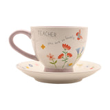 Teacher Stoneware Cup & Saucer 300ml - Off White & Blue