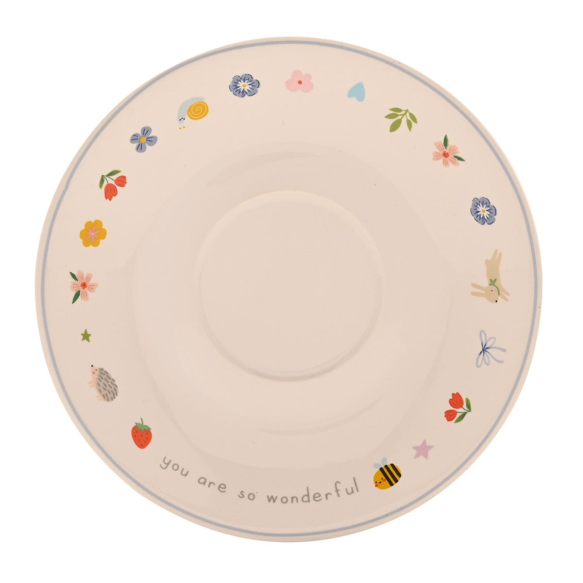 Teacher Stoneware Cup & Saucer 300ml - Off White & Blue