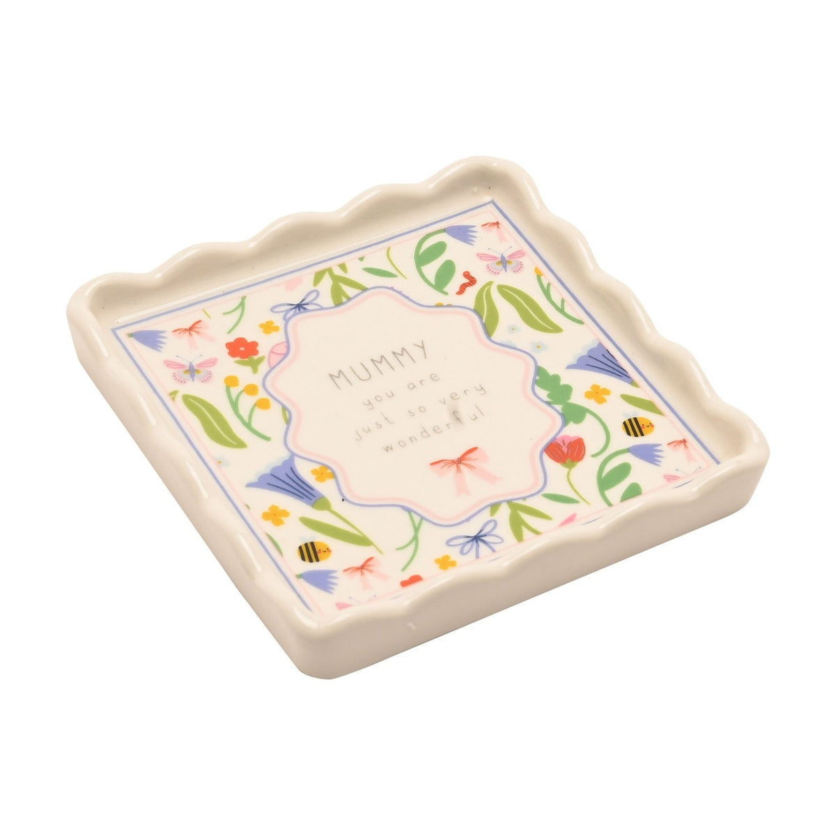 Mummy Square Scallop Stoneware Trinket Dish - Off White
