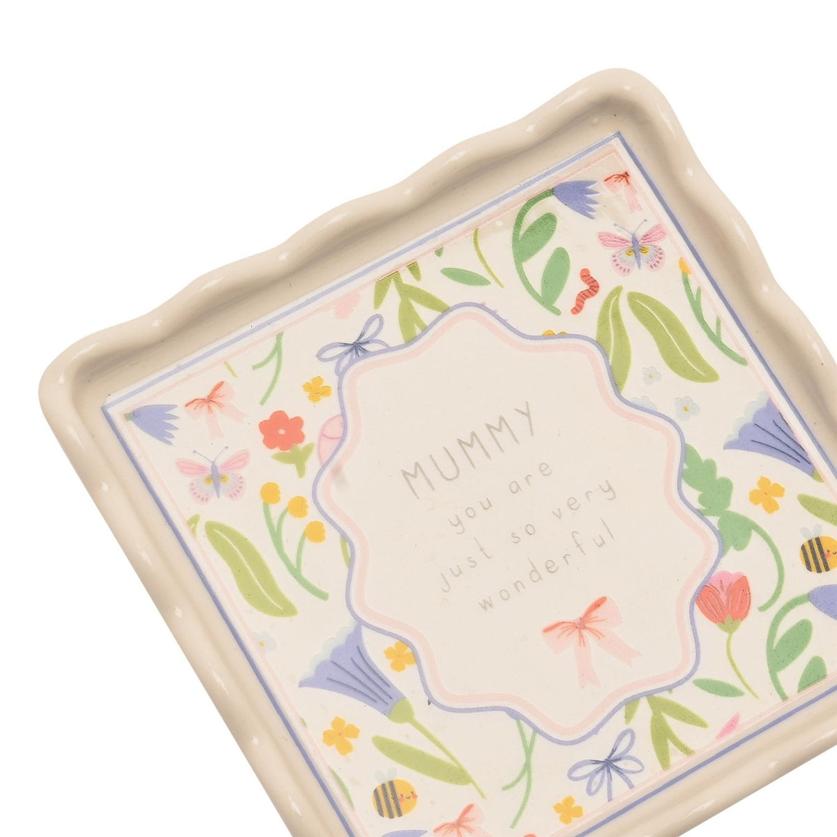 Mummy Square Scallop Stoneware Trinket Dish - Off White