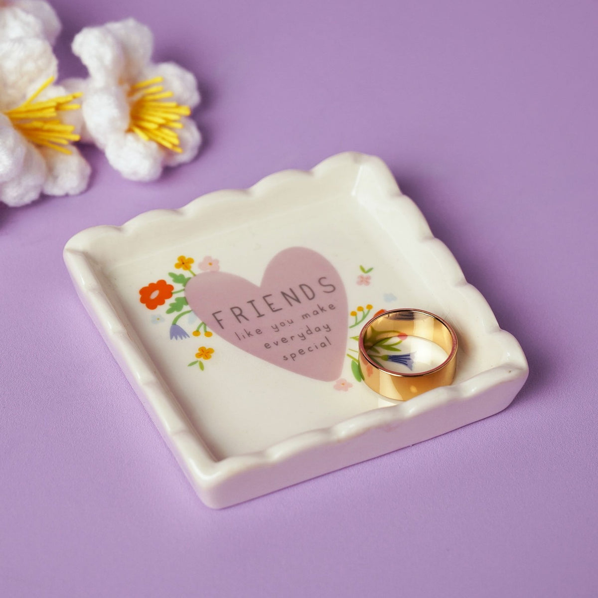Friend Heart Scallop Stoneware Trinket Dish - Off White