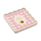 Bee Happy Gingham Scallop Stoneware Trinket Dish - Off White
