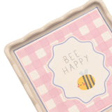 Bee Happy Gingham Scallop Stoneware Trinket Dish - Off White