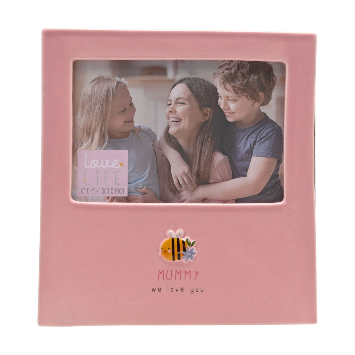 Mummy Bee Freestanding Stoneware Photo Frame 6 x 4in - Pink