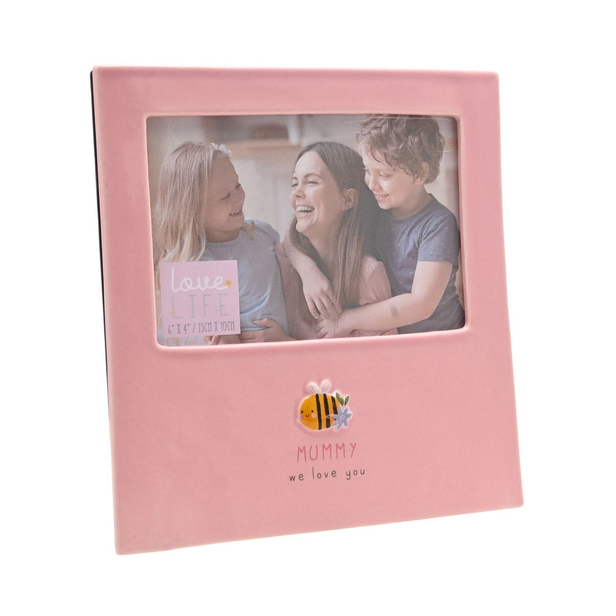 Mummy Bee Freestanding Stoneware Photo Frame 6 x 4in - Pink