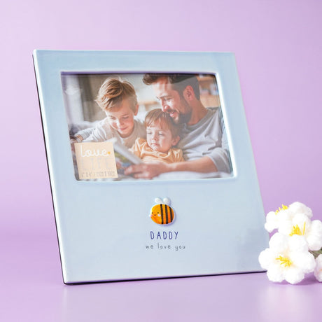 Daddy Bee Freestanding Stoneware Photo Frame 6 x 4in - Blue