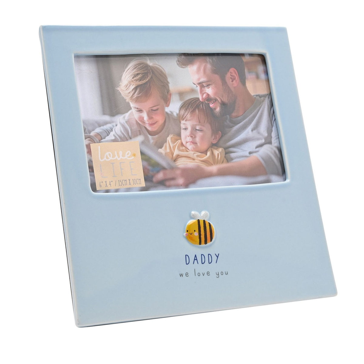 Daddy Bee Freestanding Stoneware Photo Frame 6 x 4in - Blue