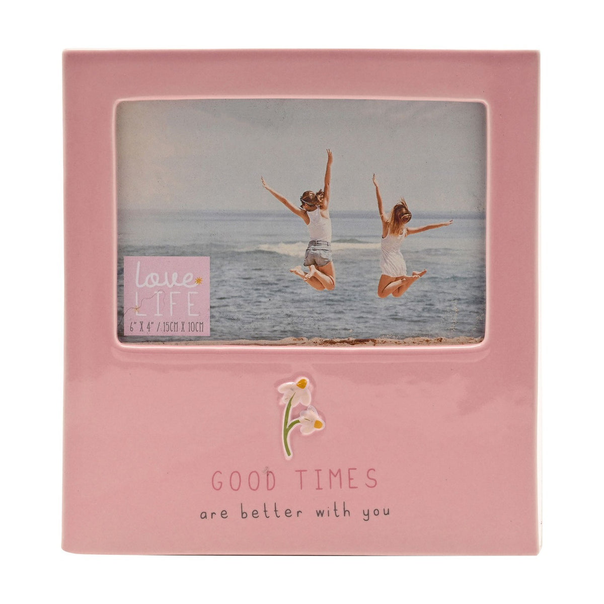 Good Times Freestanding Stoneware Photo Frame 6 x 4in - Pink