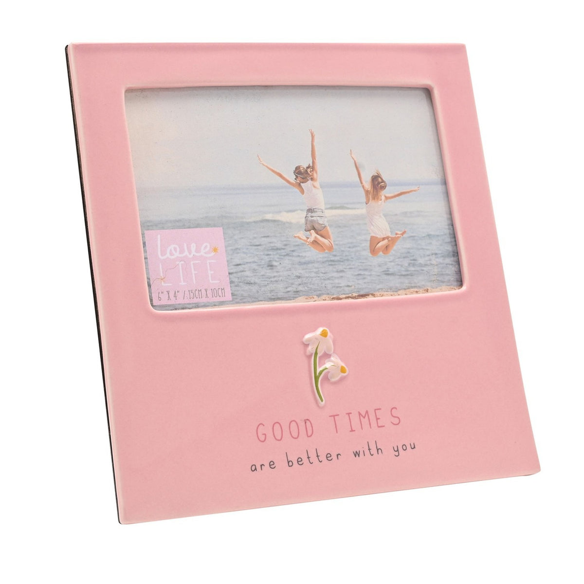 Good Times Freestanding Stoneware Photo Frame 6 x 4in - Pink