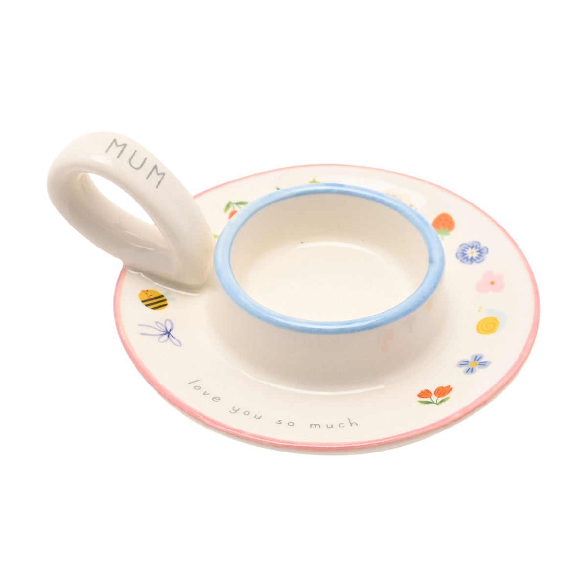 Mum Ceramic Tea Light Candle Holder with Handle - Off White