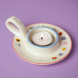 Mum Ceramic Tea Light Candle Holder with Handle - Off White