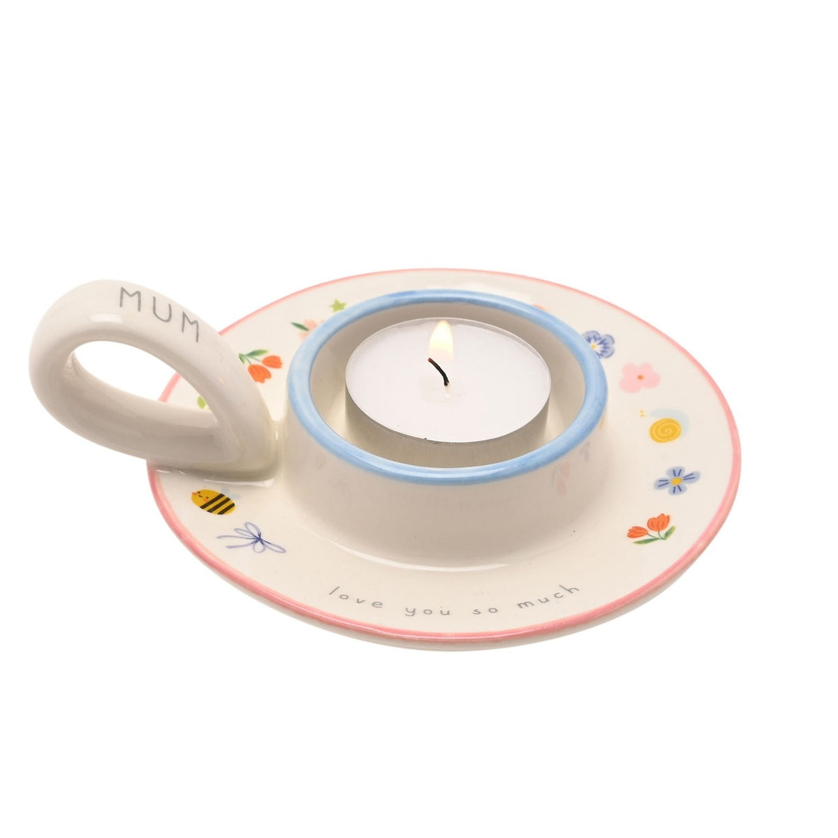 Mum Ceramic Tea Light Candle Holder with Handle - Off White