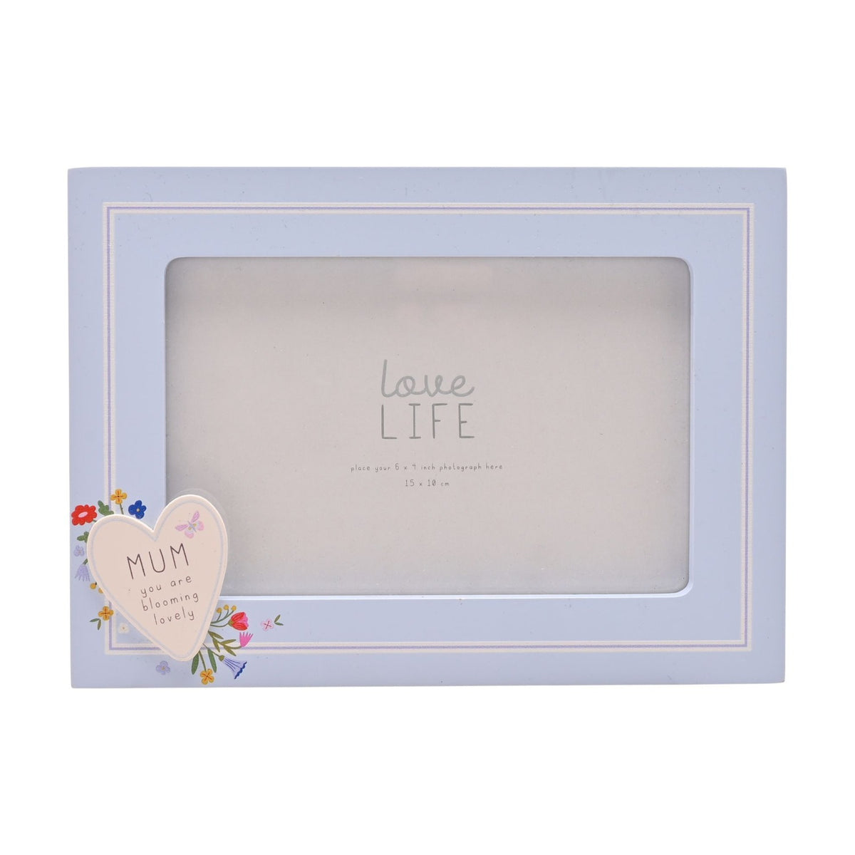 Mum Floral Heart Plaque Wooden Photo Frame 6 x 4in - Blue