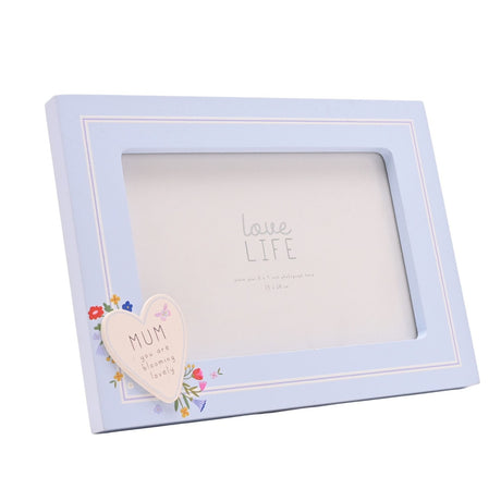 Mum Floral Heart Plaque Wooden Photo Frame 6 x 4in - Blue