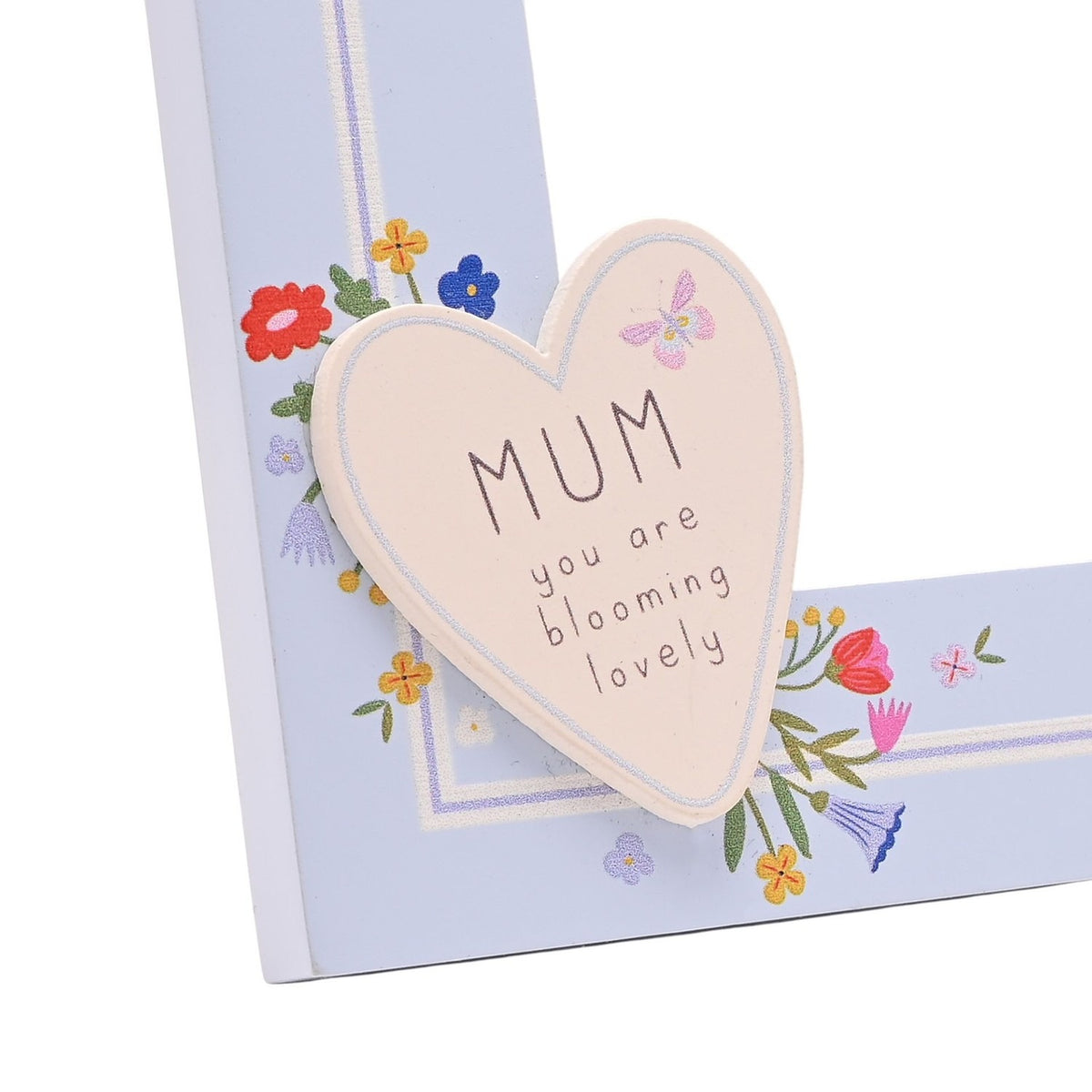 Mum Floral Heart Plaque Wooden Photo Frame 6 x 4in - Blue