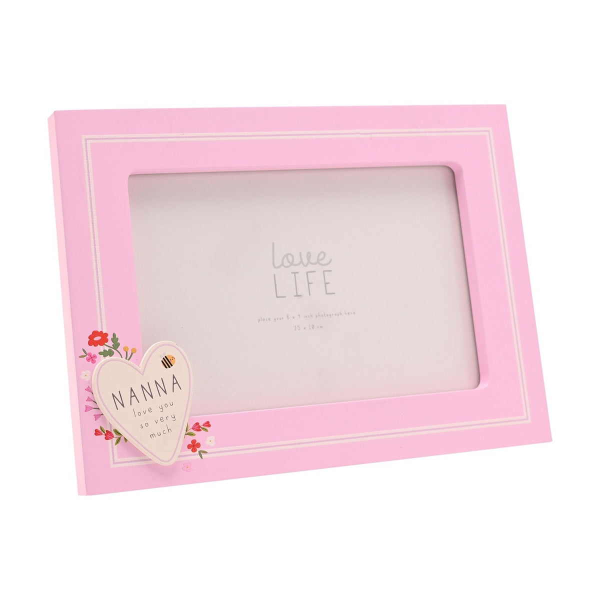 Nanna Floral Heart Wooden Photo Frame with Stand - Pink