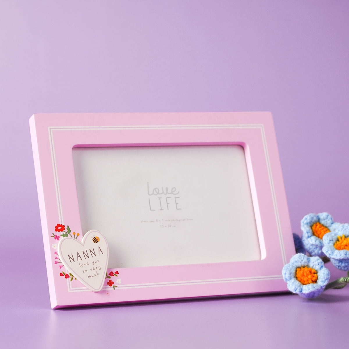 Nanna Floral Heart Wooden Photo Frame with Stand - Pink