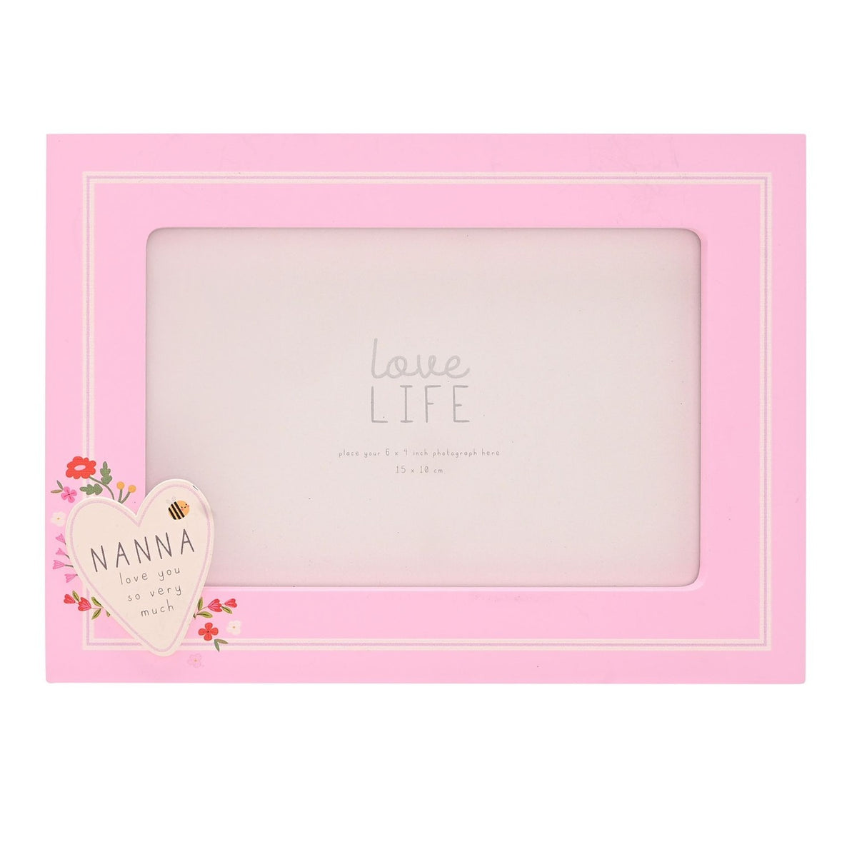 Nanna Floral Heart Wooden Photo Frame with Stand - Pink