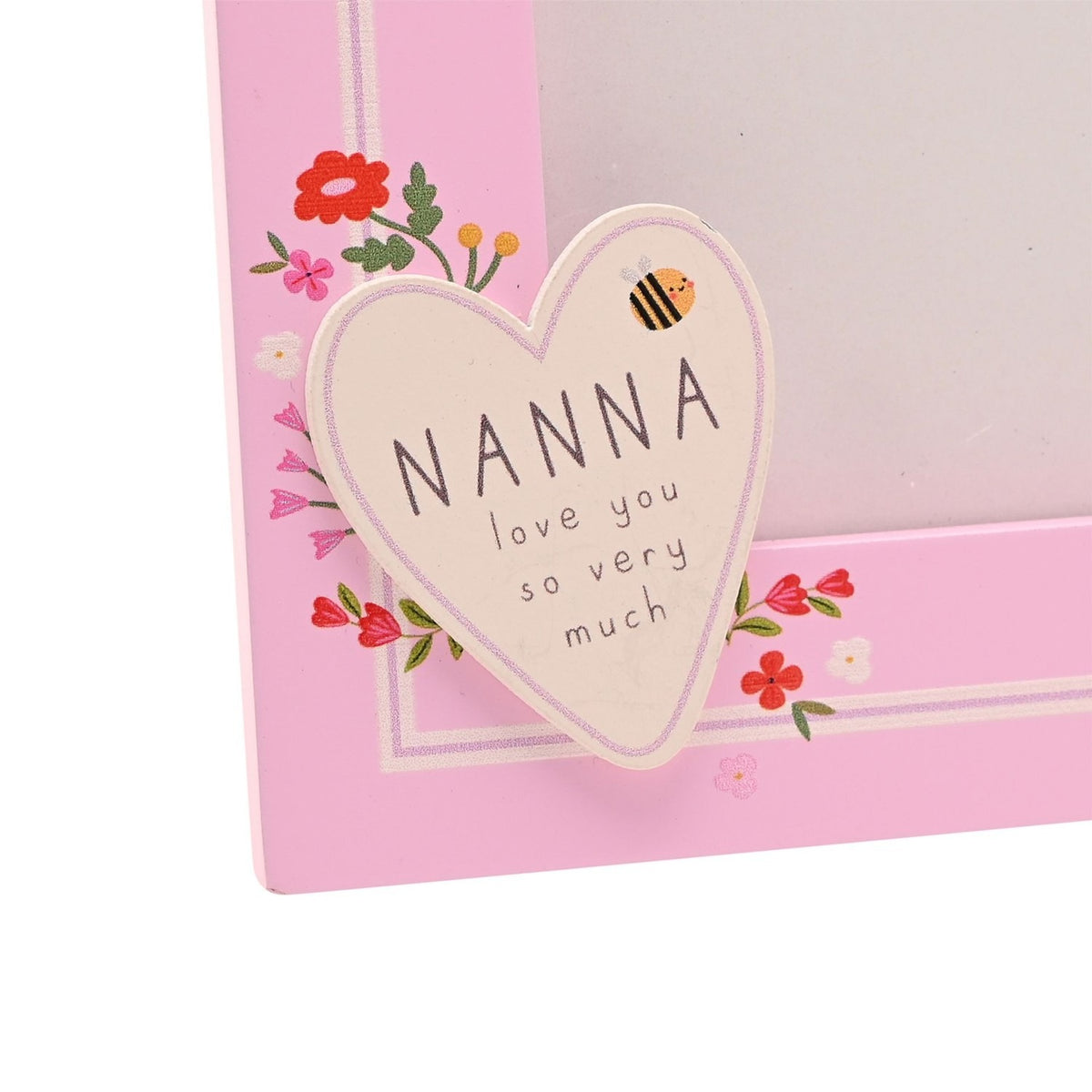 Nanna Floral Heart Wooden Photo Frame with Stand - Pink