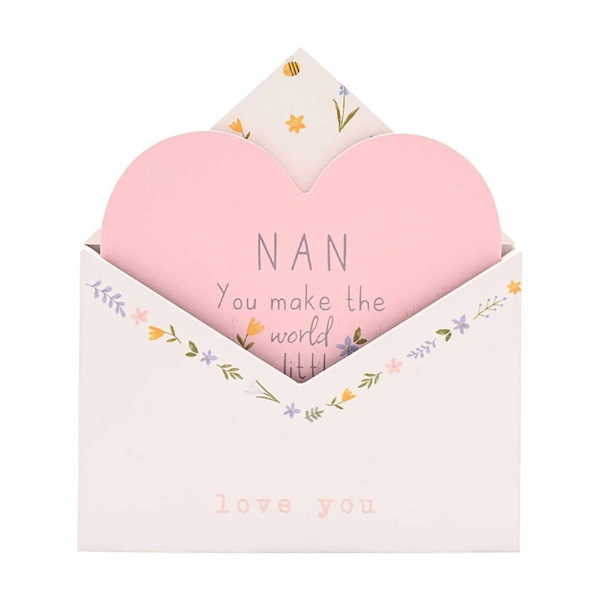 Nan Wooden Envelope Plaque with Pink Heart Insert - White