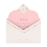 Nan Wooden Envelope Plaque with Pink Heart Insert - White